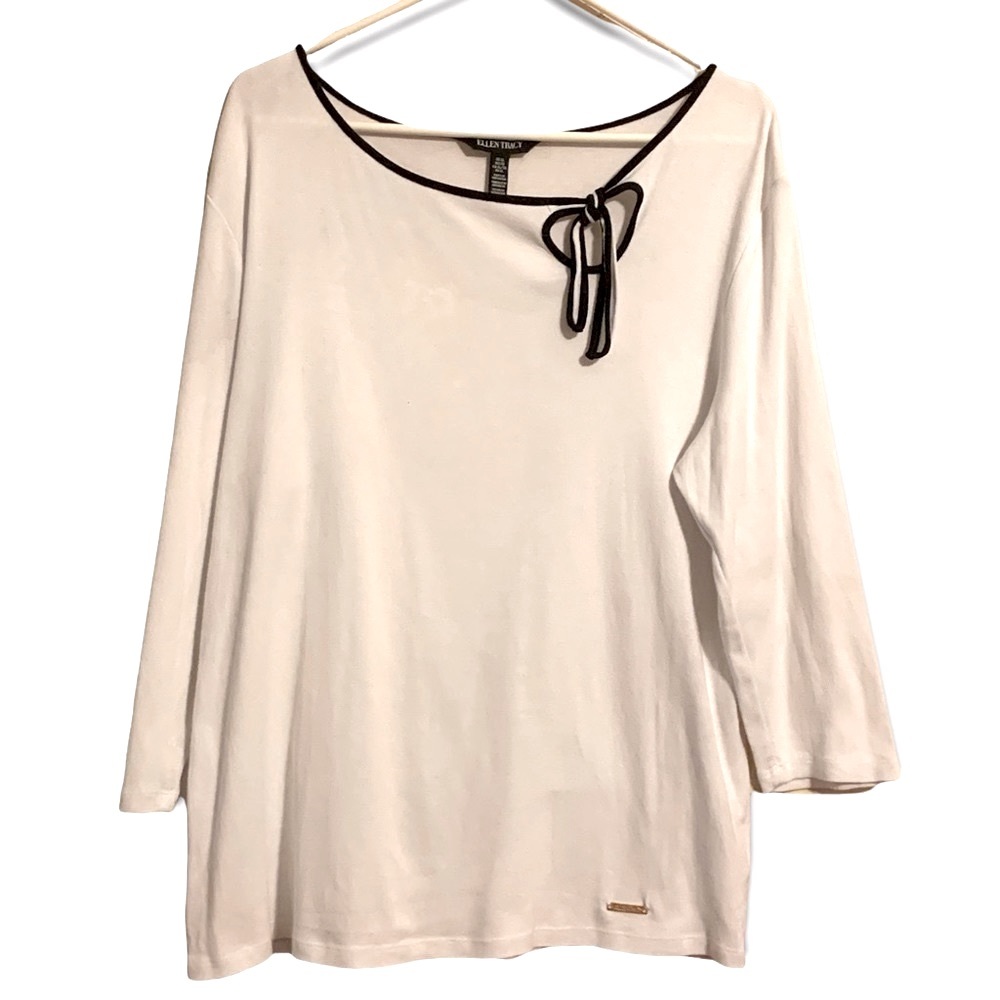 Ellen Tracy XL White Long Sleeve Cotton Bow Tie